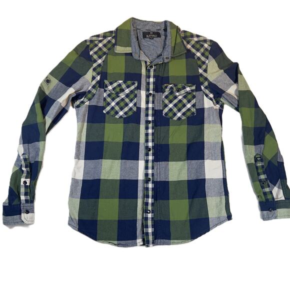 Buffalo David Bitton Onyx Snap Button & Full Zip Shirt Sz S Blue Pocket Western - Picture 1 of 14